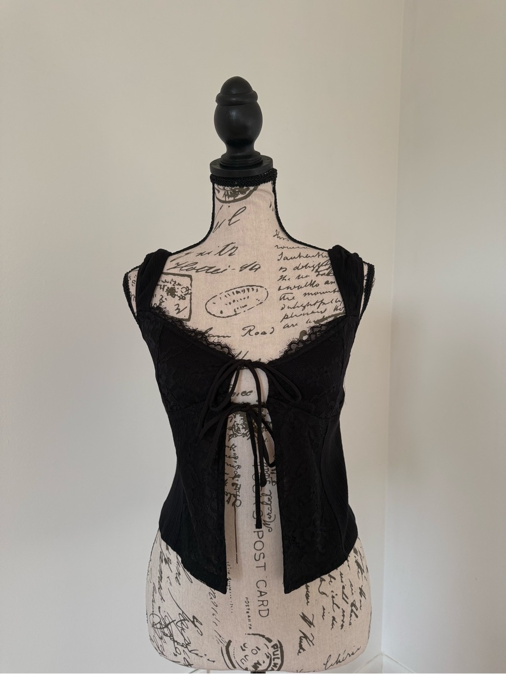 Garage Black Lace Tie-Front Camisole